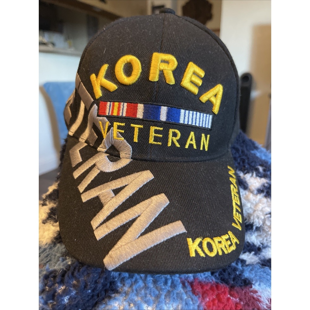 Korea Veteran Black Embroidered Adjustable Baseball Cap